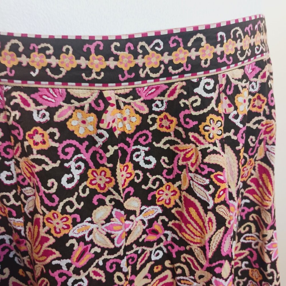 Gianni Bini, Boho Brown Floral Print Skirt, Size 12, Lace Trim, Cottage Core - Picture 6 of 13